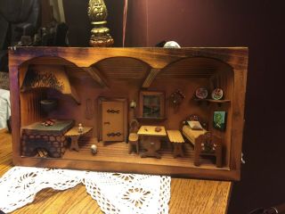 Vintage Swiss 3d Wooden Shadow Box Picture Diorama Kitchen