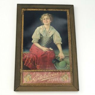 Vintage Edelweiss Beer Girl Framed Cardboard Advertising