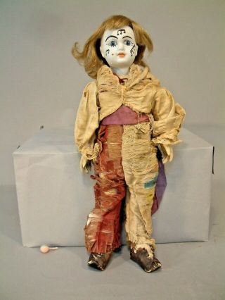 14.  5 " Antique French Bisque Head Eden Bebe Clown Doll Rare Great Face $1nr Wow