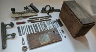 Antique 1895 Stanley 45 Combination Plane With Box And Cutters