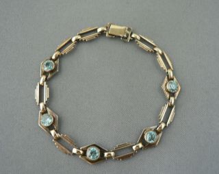Vintage Symmetalic Art Deco Bracelet Sterling,  14k & Blue Crystals