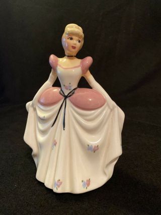 Vintage Walt Disney Cinderella Ceramic Planter Vase Pink White Dress Figurine