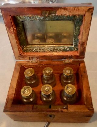 Vintage Wooden Hand Crafted Perfume 6 Bottles Vanity