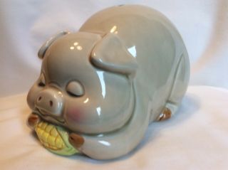 Vintage Lefton Piggy Eating Corn On Cob Coin Bank Sticker G3