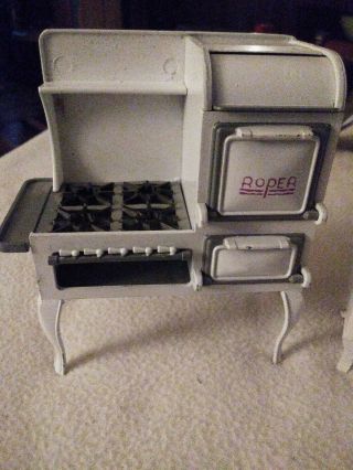 Vintage American Miniatures Cast Iron Metal Stove Refrigerator Dollhouse 2