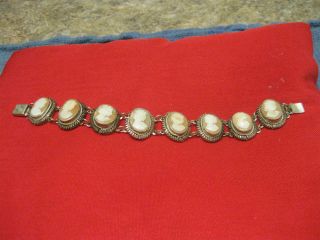 Antique Ba 800 Silver And Carved Shell Cameo Bracelet