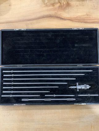 Vintage Ls Starrett Athol Mass Inside Micrometer Machinist Tool Set W/ Case