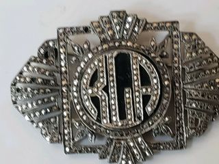 Antique Art Deco Sterling Silver Marcasite Pin Brooch With Initials Rja Mpnogram