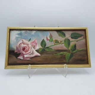 Antique Or Vintage Small Oil Painting Of Flowers / Roses 12 " X 6 "