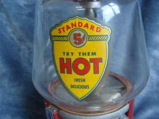 Vtg Antique Silver King Ruby Glass Acorn Top Hot Peanut Gumball Vending Machine 2