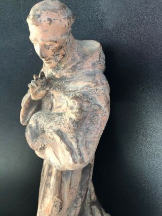 Vintage St.  Francis of Assisi Signed Italy Pottery Sculpture Religious Statue 13” 3