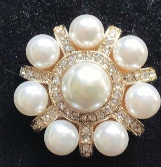 Monet Vintage Brooch Haute Couture Ice Rhinestones & Pearl Cabochons