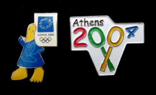 Athens 2004 Summer Olympic Games Mascot And Logo Set Of 2 Olympic Pins