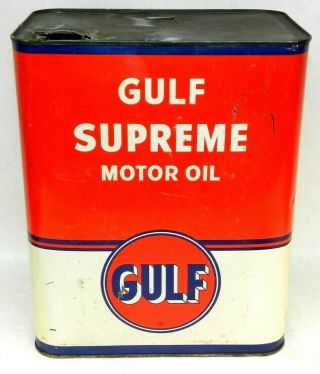 Vintage Gulf Supreme Motor Oil 2 Gallon Metal Can Paint