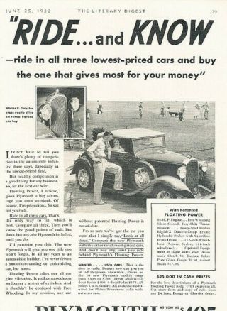 1932 Plymouth Automobile Vintage Advertisement Print Art Car Ad K102