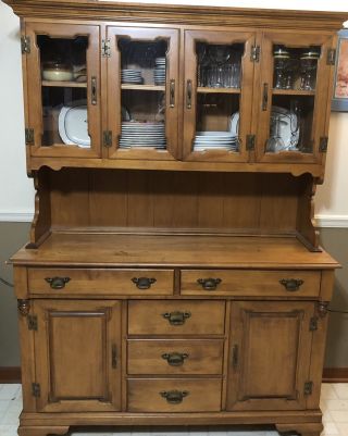 Antique Amish Wood Glazed Kitchen Hutch Bookcase Cabinet