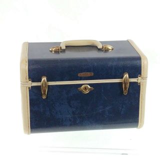 Vtg Shwayder Bros Samsonite Marbled Blue Suitcase Train Case Travel Makeup