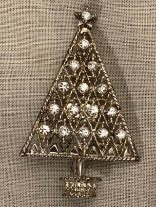 Vintage Eisenberg Ice Christmas Tree Clear Rhinestones Silver Tone Pin Brooch