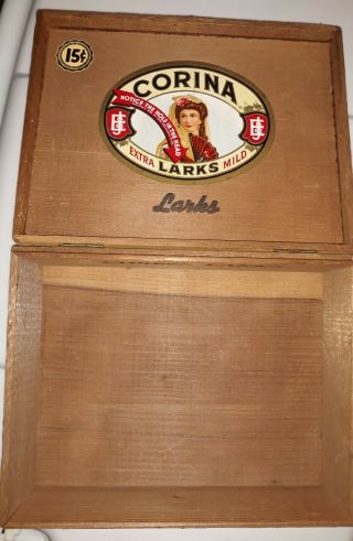 Corina Larks Extra Mild 15c Wooden Cigar Box General Cigar Co