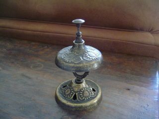 Antique Solid Gilt Brass Sunflower Desk Counter Hotel Service Bell Made In Italy