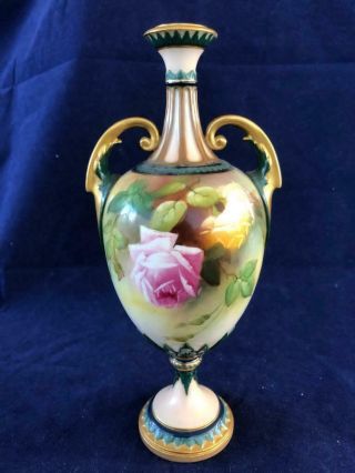 Good Antique Royal Worcester Hadley Roses Hand Painted Vase.  C1906.