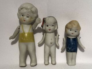 Vintage Porcelain Bisque Jointed Frozen Charlotte Dolls Japan