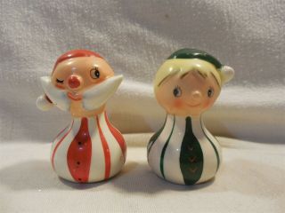 Vtg Holt Howard Like Japan Ceramic Christmas Santa And Pixie Elf Salt & Pepper