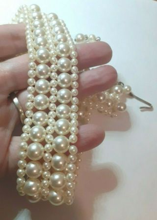 Vintage 15 " Faux Pearl Choker Necklace 1 " Wide Wedding Party Pretty