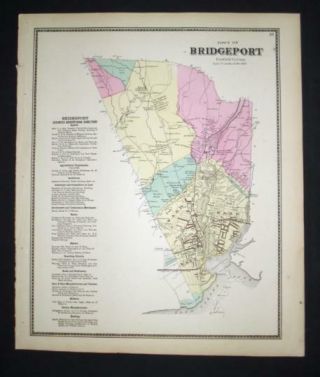 Antique Connecticut Map,  Bridgeport Wall Map,  Real Estate,  19th Century