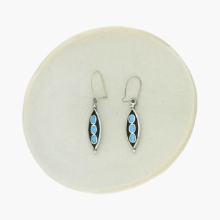 Navajo / Sterling Silver Vintage Shadow Box Turquoise Dangle / Earrings (5g)