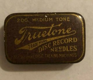 Vintage Truetone Disc Phonograph/gramophone Needles & Brown Tin Medium Tone