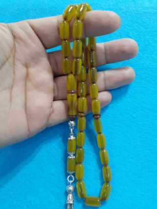Yellow Faturan Rosary Islamic Tasbeh Prayer Beads Bakelite Amber Misbaha Vintage