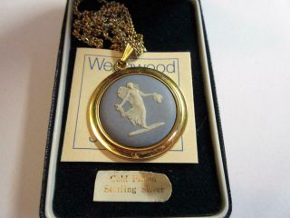 Vintage Wedgwood Blue Jasper Ware Sterling Silver & Gold Pendant,  Necklace Boxed