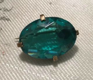 Vintage Jewellery Victorian Pinchbeck And Deep Turquoise Faceted Glass Brooch
