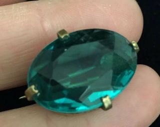 Vintage Jewellery Victorian Pinchbeck And Deep Turquoise Faceted Glass Brooch 2