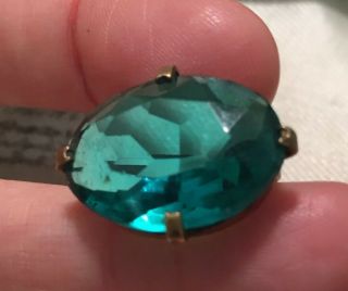 Vintage Jewellery Victorian Pinchbeck And Deep Turquoise Faceted Glass Brooch 3