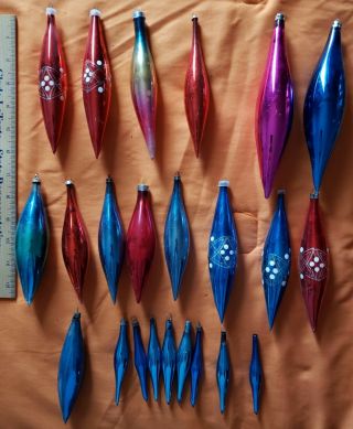 23 Vintage Teardrop Oblong Glass Christmas Ornaments Blue Red Glass Mercury
