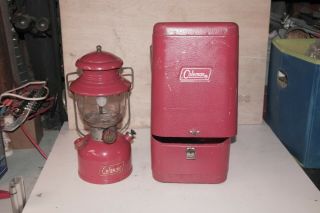 Vintage Coleman Red Lantern 200a With Red Metal Clam Shell Case 8/54 Sunshine