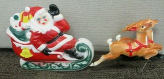 Vintage Empire Santa In Sleigh Blow Mold & Hard Plastic Reindeer 23 - 1/2 "