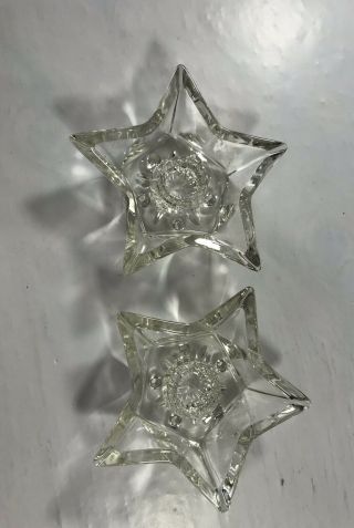 Set Of 2 Vintage Clear Glass Star Shaped Tapered Candle Holders Home Decoration