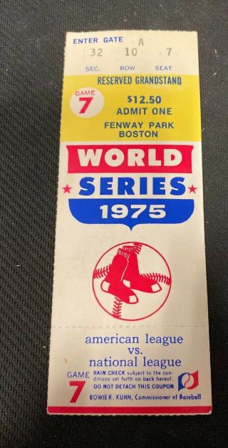 Vintage Game 7 1975 World Series Reds Clinching Game Ticket Stub Vs Red Sox