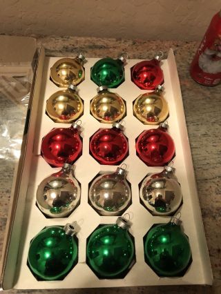 Vintage Pyramid 15 Jumbo Red,  Green,  Gold,  Silver,  2.  5”glass Christmas Ornaments