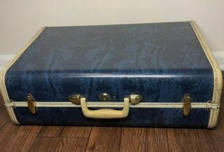 Samsonite Shwayder Bros Blue Marble 21x14 Suitcase Luggage Vtg Streamlite No Key
