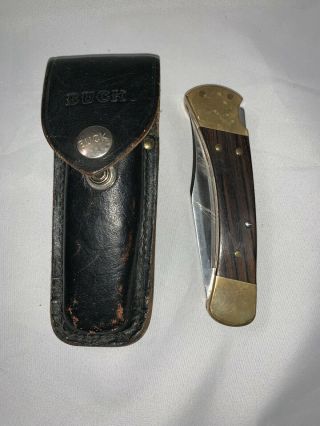 Vintage 4 Dot Buck 110 Folding Hunter Knife W Buck Leather Sheath