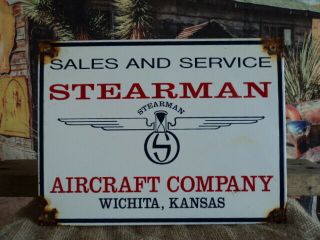 Old Vintage Stearman Aircraft Co.  Airlines Airplane Porcelain Airport Aero Sign