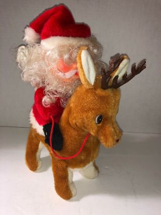 Vintage Santa Riding Rudolph The Red Nose Reindeer Light Up Nose Automated Music