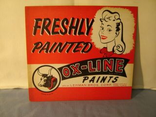 Vintage 40s 50s Ox - Line Paints Freshly Painted Advertising Sign