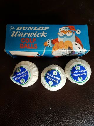 Pack Of 3 Vintage Dunlop Warwick Golf Balls,  Wrapped,  In Christmas Sleeve