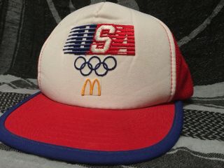 Vintage Mcdonalds Usa Olympics Red/white/blue Trucker Hat Snapback 1984