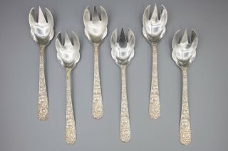 S.  Kirk & Son Floral Repousse Sterling Silver Ice Cream Fork Spoon Set Of 6 – 6 "